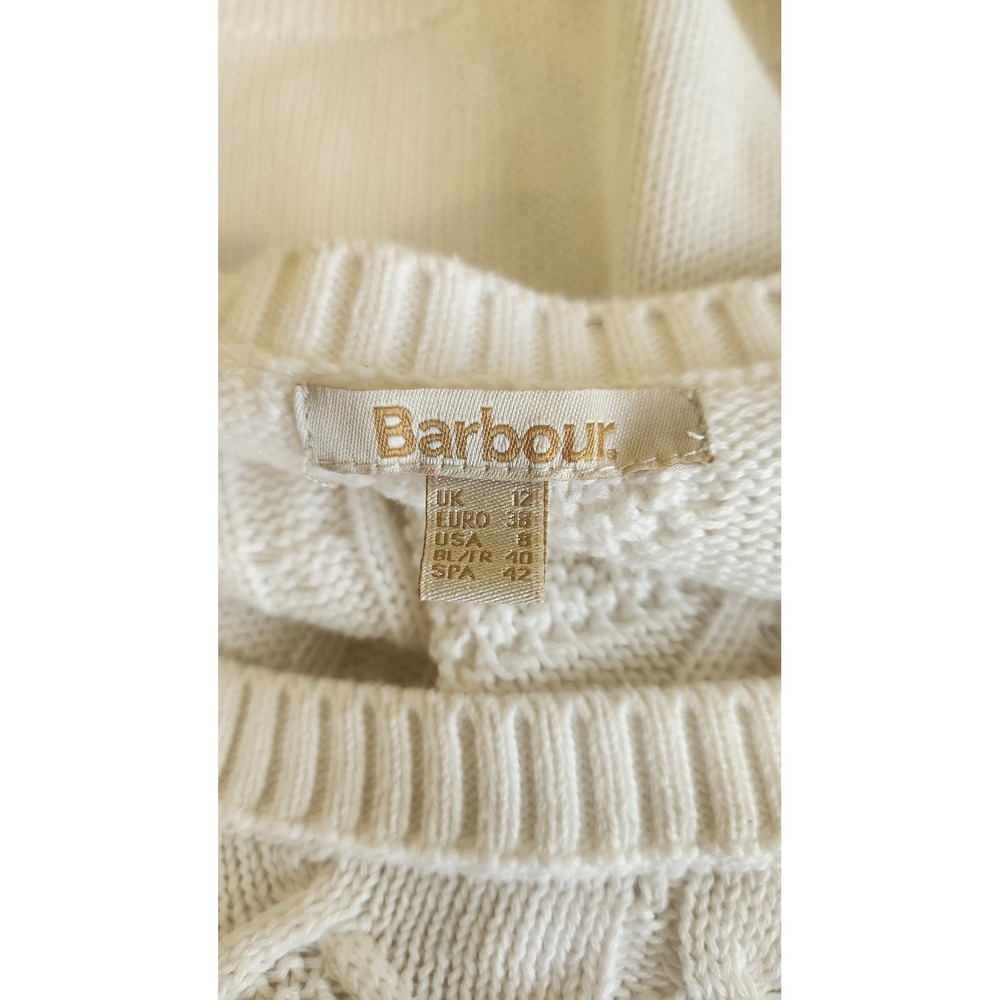 Barbour Weymouth Knit White Cotton Cableknit Diamond Sweater Womens US 8 (M) - Picture 5 of 9